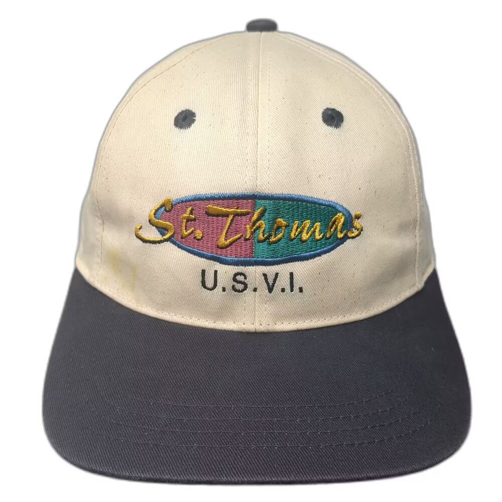 Del Sol St Thomas USVI Baseball Cap Beige Black OS Hat Embroidered Slideback